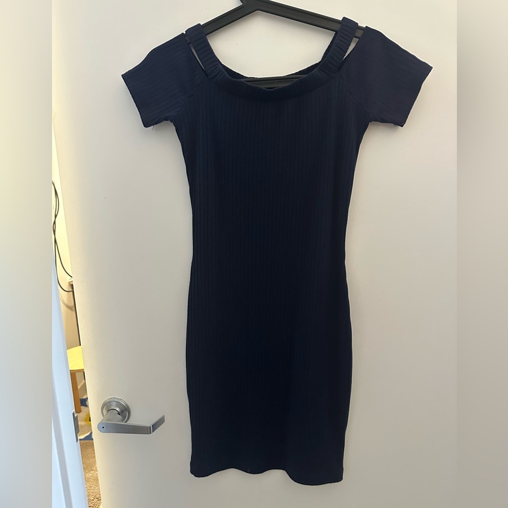 Aqua Dark Blue Knit Mini Dress
